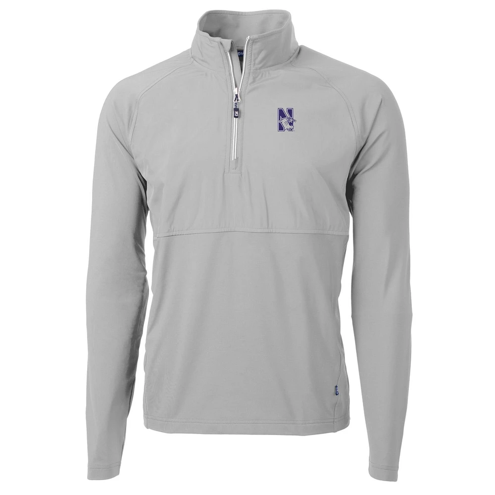 Men's Cutter & Buck Silver Northwestern Wildcats Adapt Eco Knit Hybrid Recycled Quarter-Zip Pullover Top