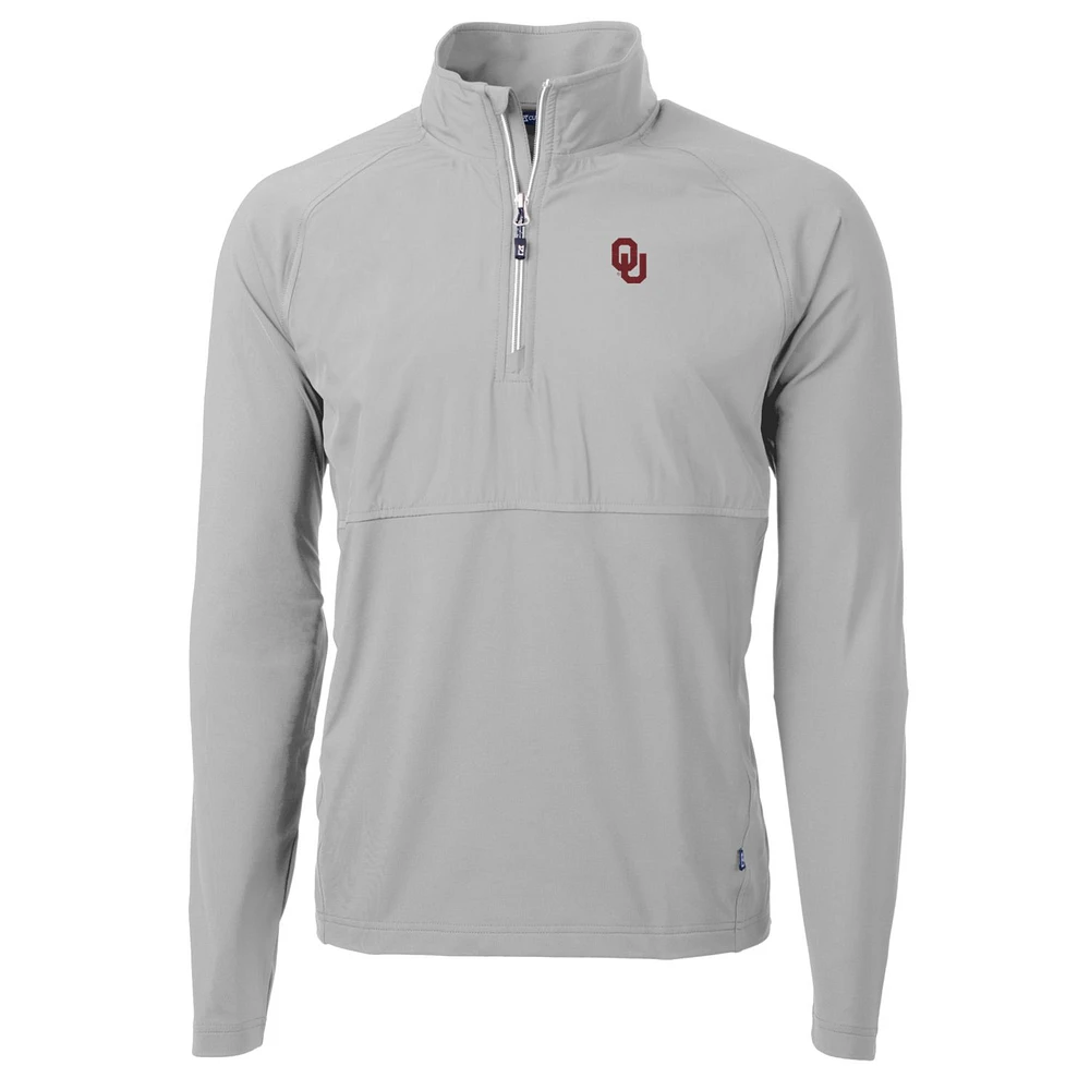 Men's Cutter & Buck Silver Oklahoma Sooners Adapt Eco Knit Hybrid Recycled Quarter-Zip Pullover Top