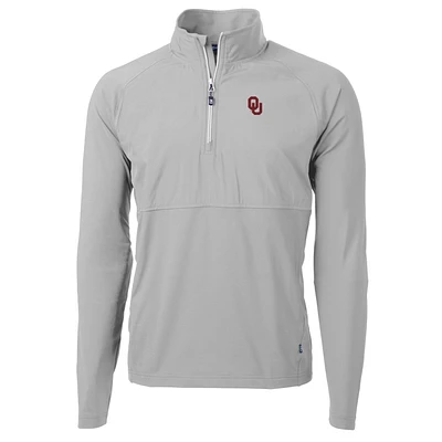 Men's Cutter & Buck Silver Oklahoma Sooners Adapt Eco Knit Hybrid Recycled Quarter-Zip Pullover Top