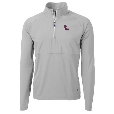 Men's Cutter & Buck Silver Ole Miss Rebels Adapt Eco Knit Hybrid Recycled Quarter-Zip Pullover Top