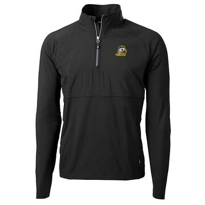 Men's Cutter & Buck Black Oregon Ducks Adapt Eco Knit Hybrid Recycled Quarter-Zip Pullover Top