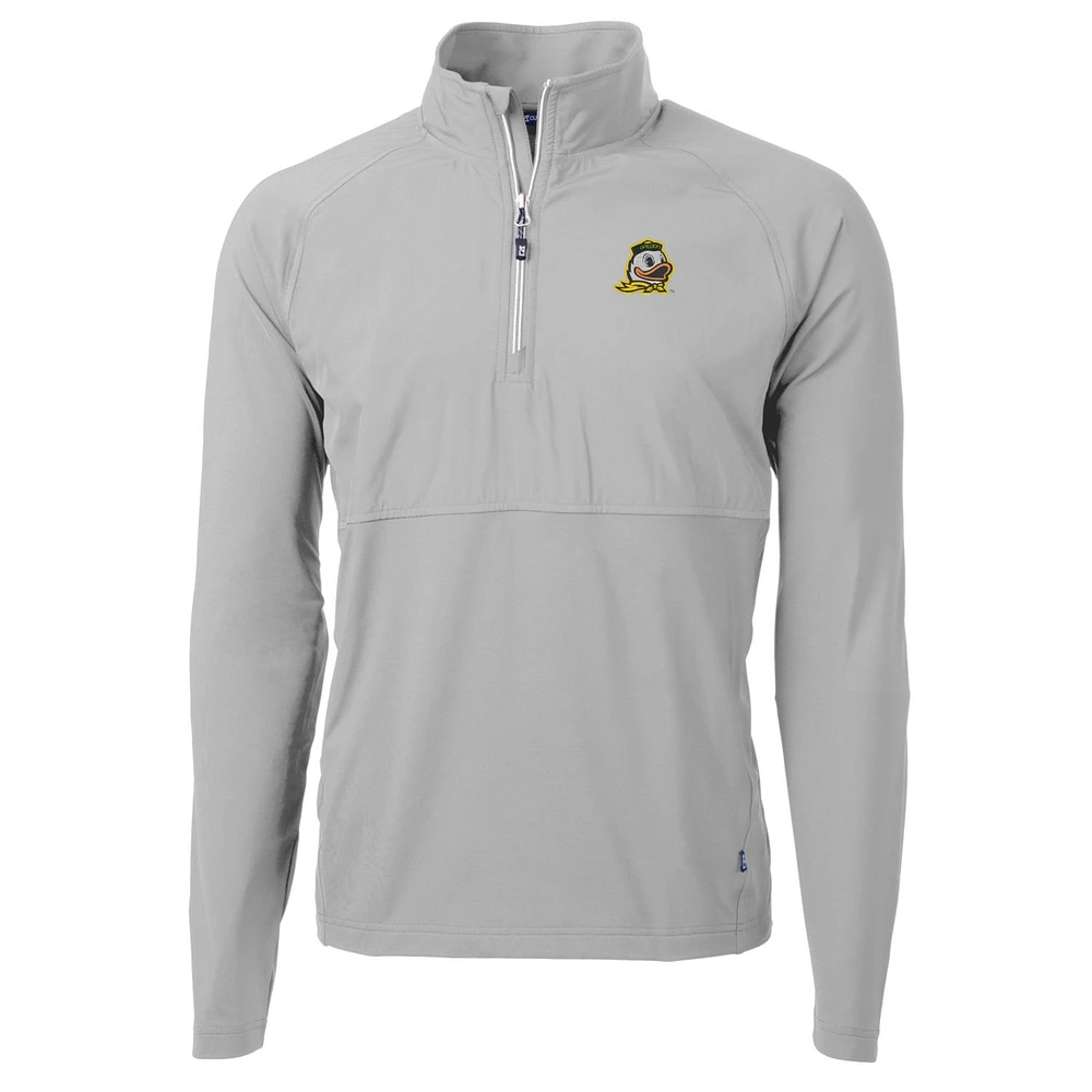 Men's Cutter & Buck Silver Oregon Ducks Adapt Eco Knit Hybrid Recycled Quarter-Zip Pullover Top
