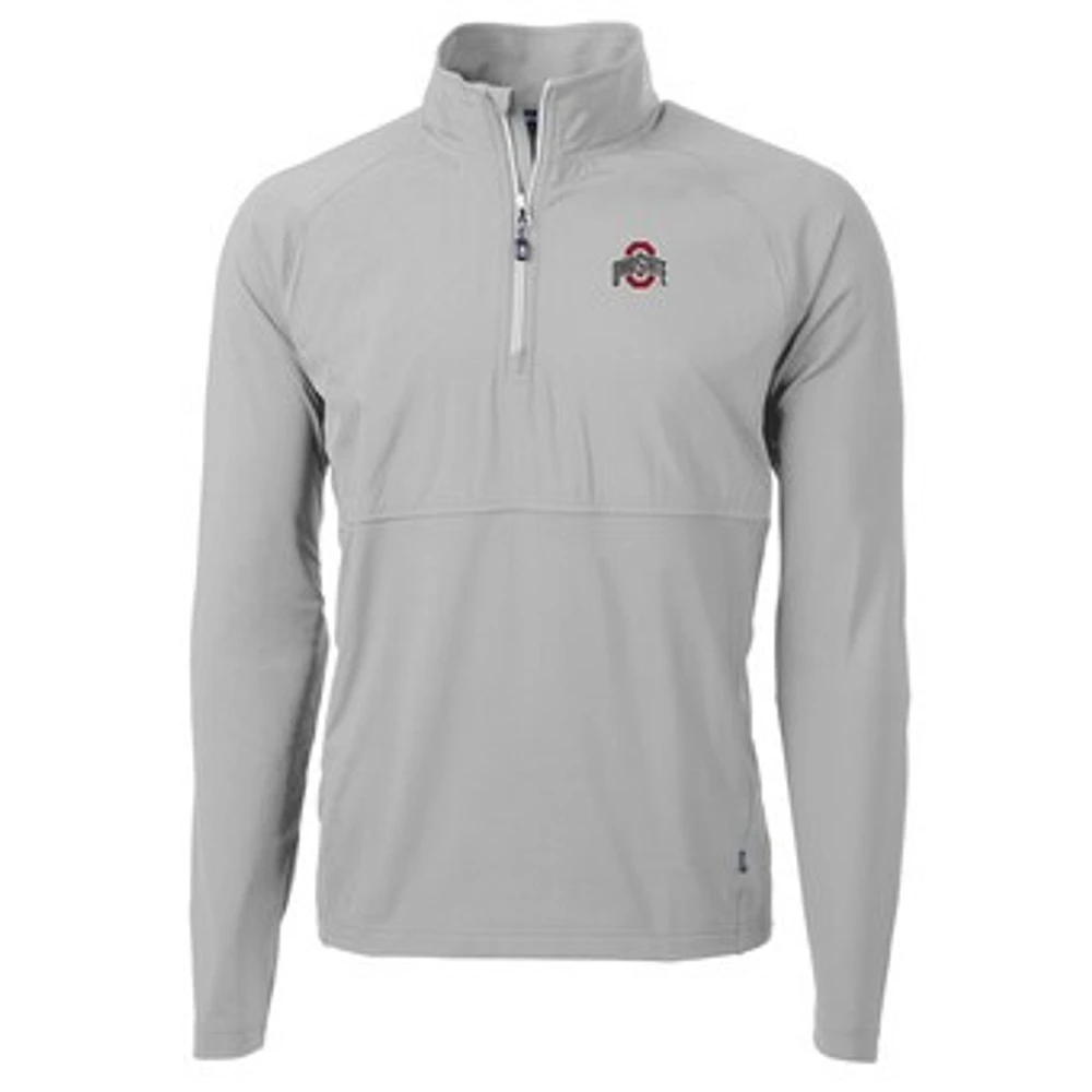 Men's Cutter & Buck Silver Ohio State Buckeyes Adapt Eco Knit Hybrid Recycled Quarter-Zip Pullover Top