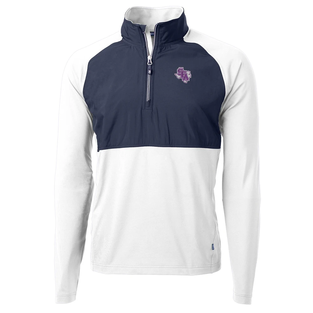 Men's Cutter & Buck White/Navy Stephen F Austin Lumberjacks Adapt Eco Knit Hybrid Recycled Quarter-Zip Pullover Top