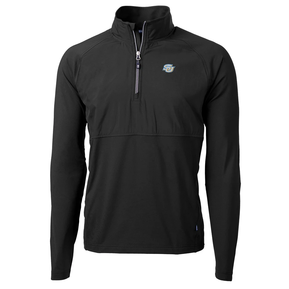 Men's Cutter & Buck Black Southern University Jaguars Adapt Eco Knit Hybrid Recycled Quarter-Zip Pullover Top