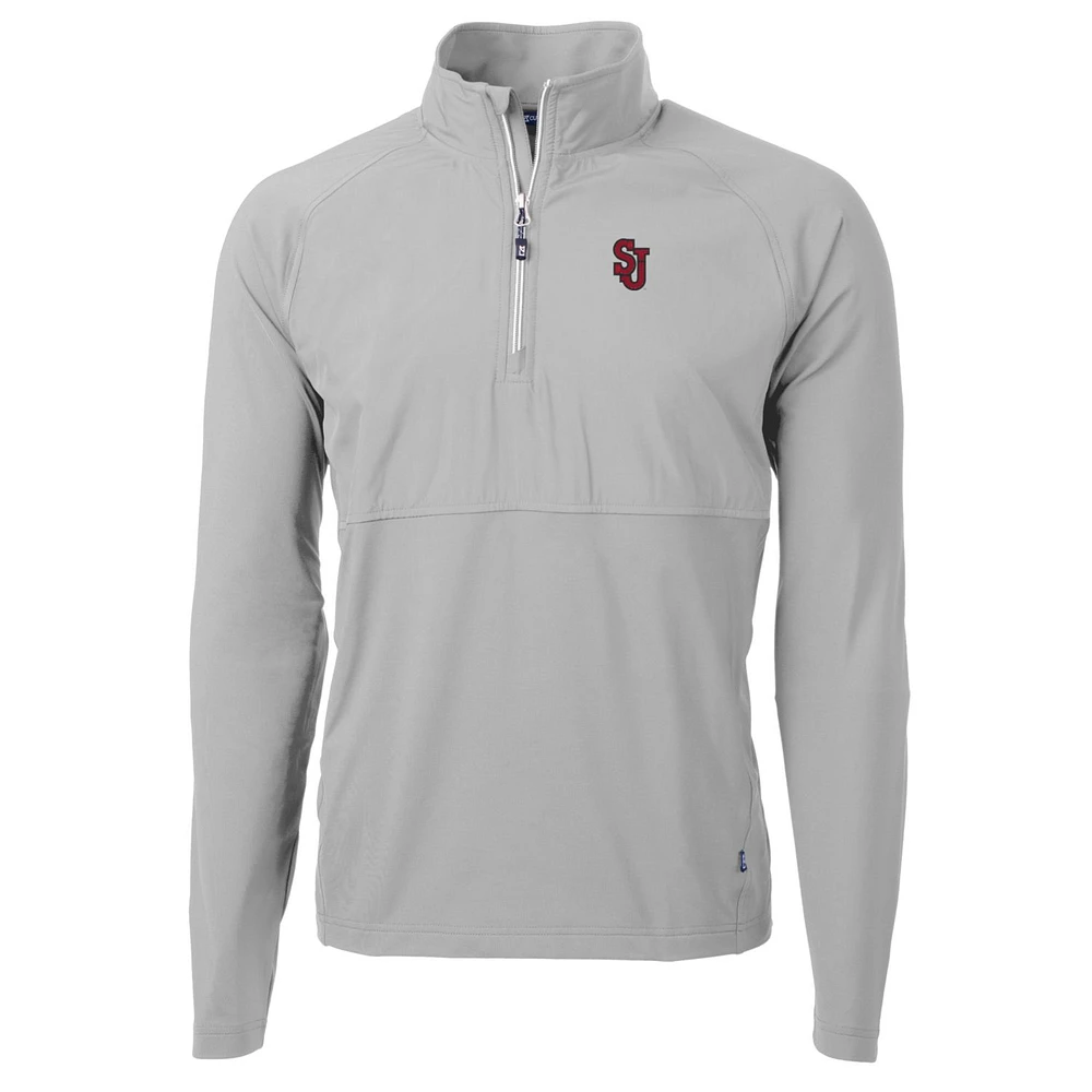Men's Cutter & Buck Silver St. John's Red Storm Adapt Eco Knit Hybrid Recycled Quarter-Zip Pullover Top