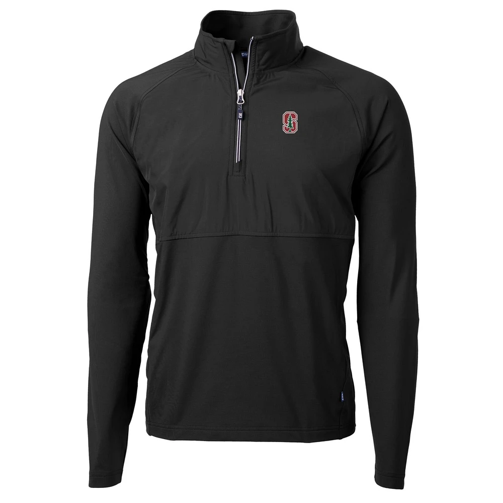 Men's Cutter & Buck Black Stanford Cardinal Adapt Eco Knit Hybrid Recycled Quarter-Zip Pullover Top