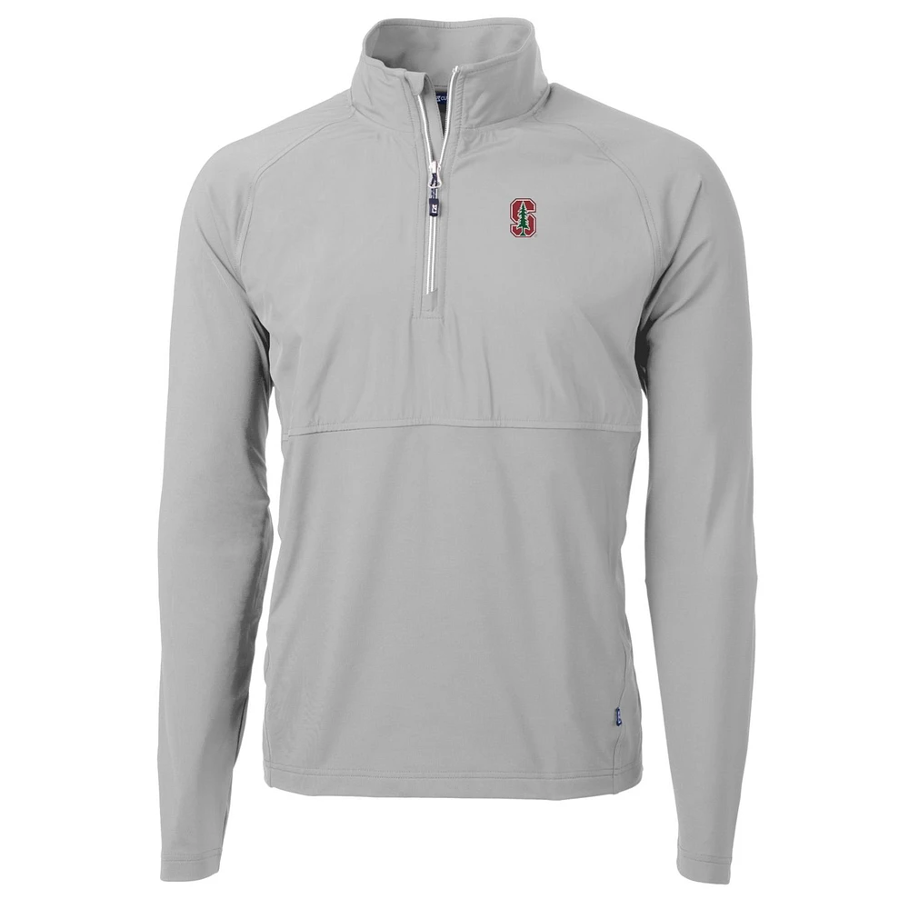 Men's Cutter & Buck Silver Stanford Cardinal Adapt Eco Knit Hybrid Recycled Quarter-Zip Pullover Top
