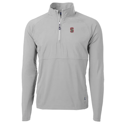 Men's Cutter & Buck Silver Stanford Cardinal Adapt Eco Knit Hybrid Recycled Quarter-Zip Pullover Top