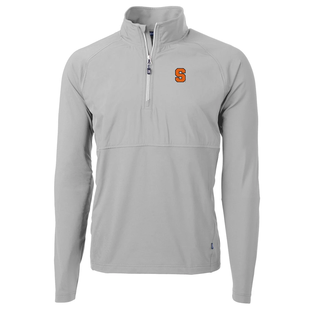 Men's Cutter & Buck Silver Syracuse Orange Adapt Eco Knit Hybrid Recycled Quarter-Zip Pullover Top
