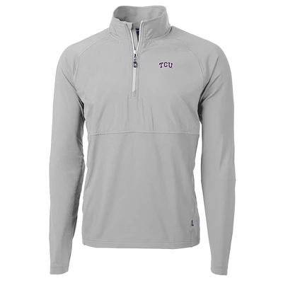 Men's Cutter & Buck Silver TCU Horned Frogs Adapt Eco Knit Hybrid Recycled Quarter-Zip Pullover Top