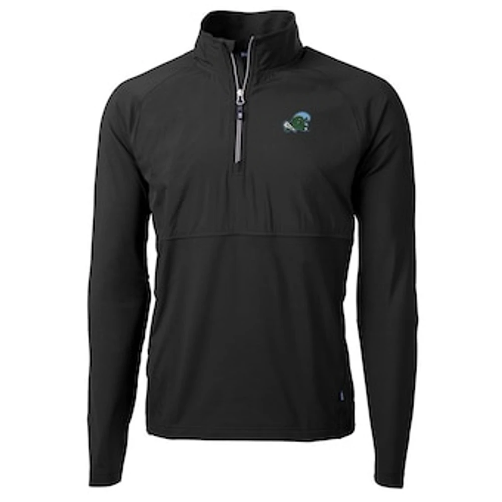 Men's Cutter & Buck Black Tulane Green Wave Adapt Eco Knit Hybrid Recycled Quarter-Zip Pullover Top