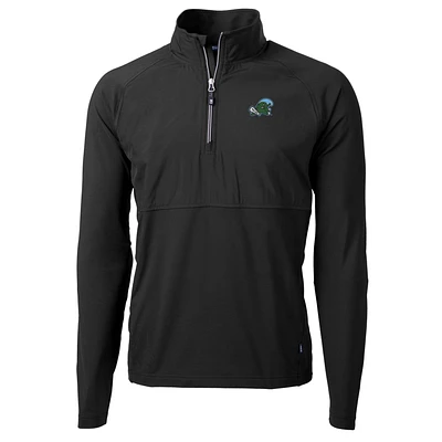 Men's Cutter & Buck Black Tulane Green Wave Adapt Eco Knit Hybrid Recycled Quarter-Zip Pullover Top