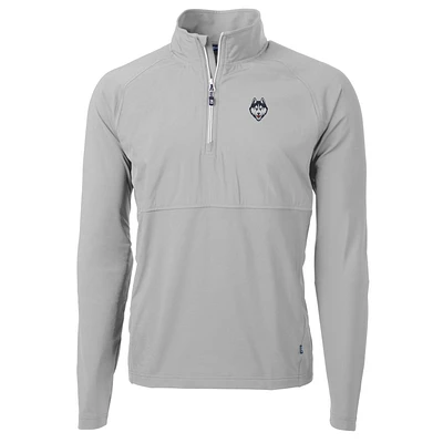 Men's Cutter & Buck Silver UConn Huskies Adapt Eco Knit Hybrid Recycled Quarter-Zip Pullover Top