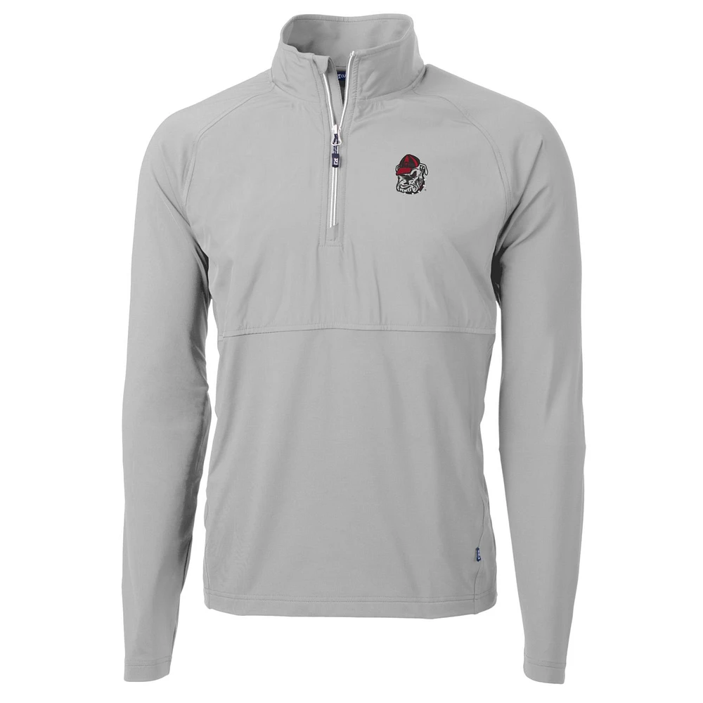 Men's Cutter & Buck Silver Georgia Bulldogs Adapt Eco Knit Hybrid Recycled Quarter-Zip Pullover Top