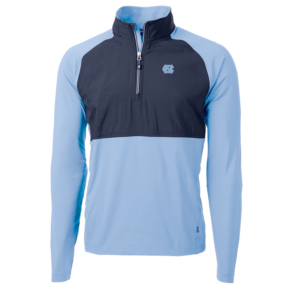 Men's Cutter & Buck Carolina Blue/Navy North Tar Heels Adapt Eco Knit Hybrid Recycled Quarter-Zip Pullover Top