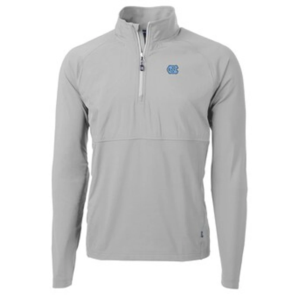 Men's Cutter & Buck Silver North Carolina Tar Heels Adapt Eco Knit Hybrid Recycled Quarter-Zip Pullover Top