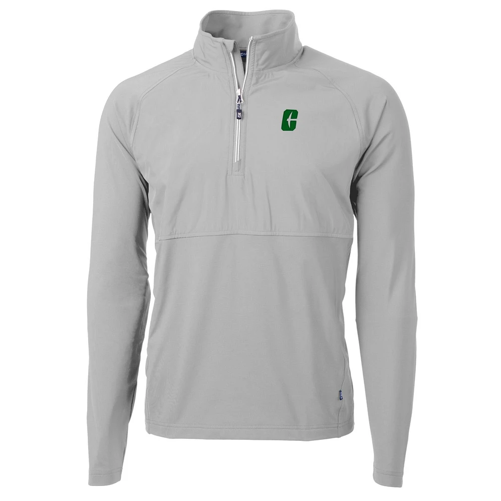 Men's Cutter & Buck Silver Charlotte 49ers Adapt Eco Knit Hybrid Recycled Quarter-Zip Pullover Top