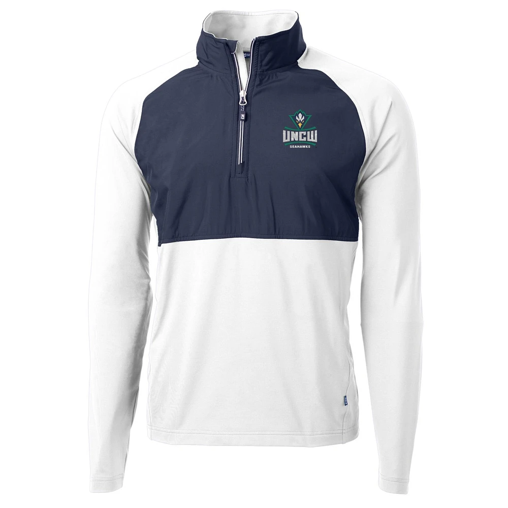 Men's Cutter & Buck White/Navy UNC Wilmington Seahawks Adapt Eco Knit Hybrid Recycled Quarter-Zip Pullover Top