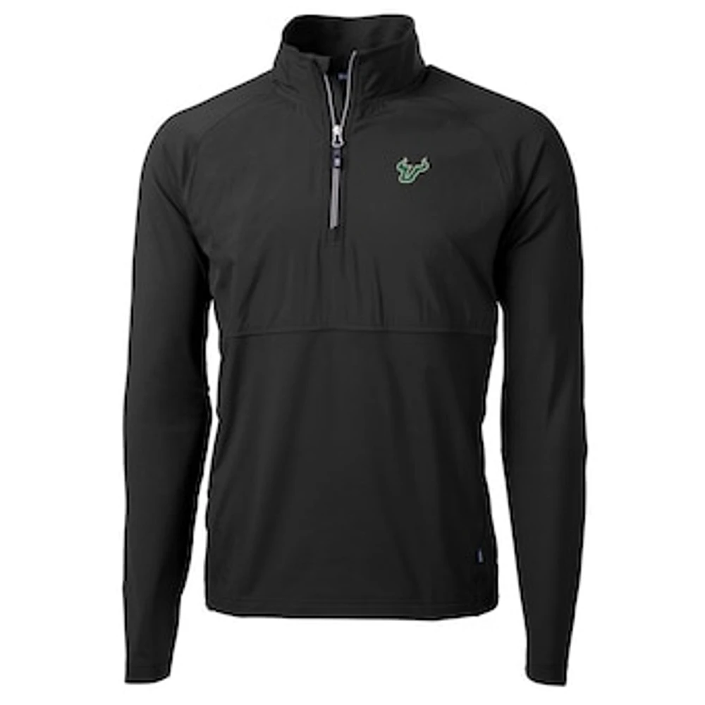 Men's Cutter & Buck Black South Florida Bulls Adapt Eco Knit Hybrid Recycled Quarter-Zip Pullover Top
