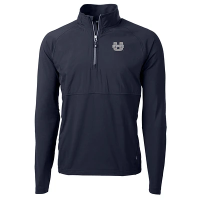 Men's Cutter & Buck Navy Utah State Aggies Adapt Eco Knit Hybrid Recycled Quarter-Zip Pullover Top