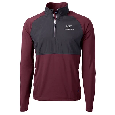 Men's Cutter & Buck Maroon/Black Virginia Tech Hokies Adapt Eco Knit Hybrid Recycled Quarter-Zip Pullover Top