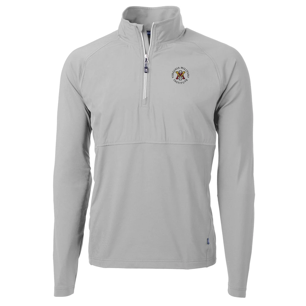 Men's Cutter & Buck Silver Virginia Military Institute Keydets Adapt Eco Knit Hybrid Recycled Quarter-Zip Pullover Top