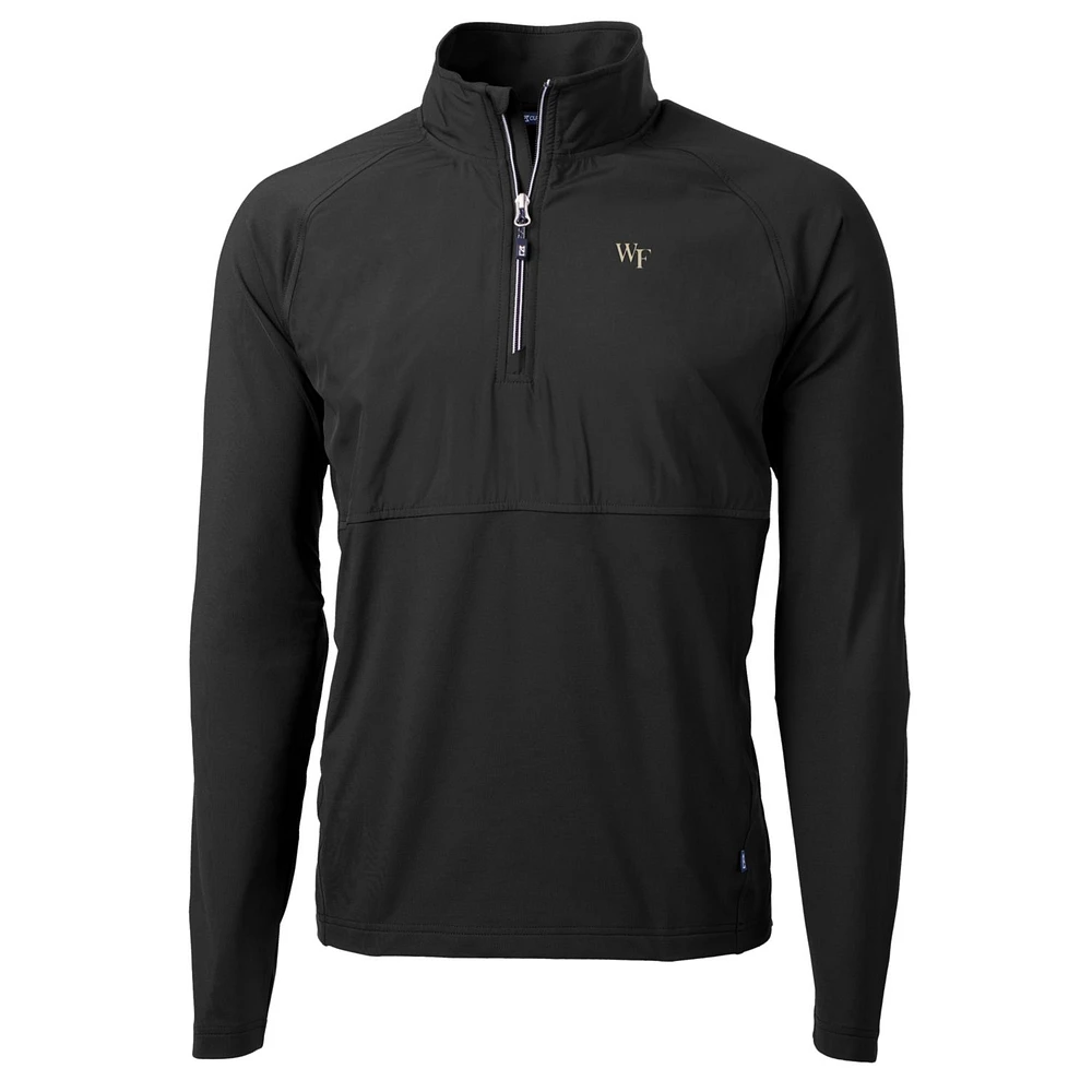 Men's Cutter & Buck Black Wake Forest Demon Deacons Adapt Eco Knit Hybrid Recycled Quarter-Zip Pullover Top