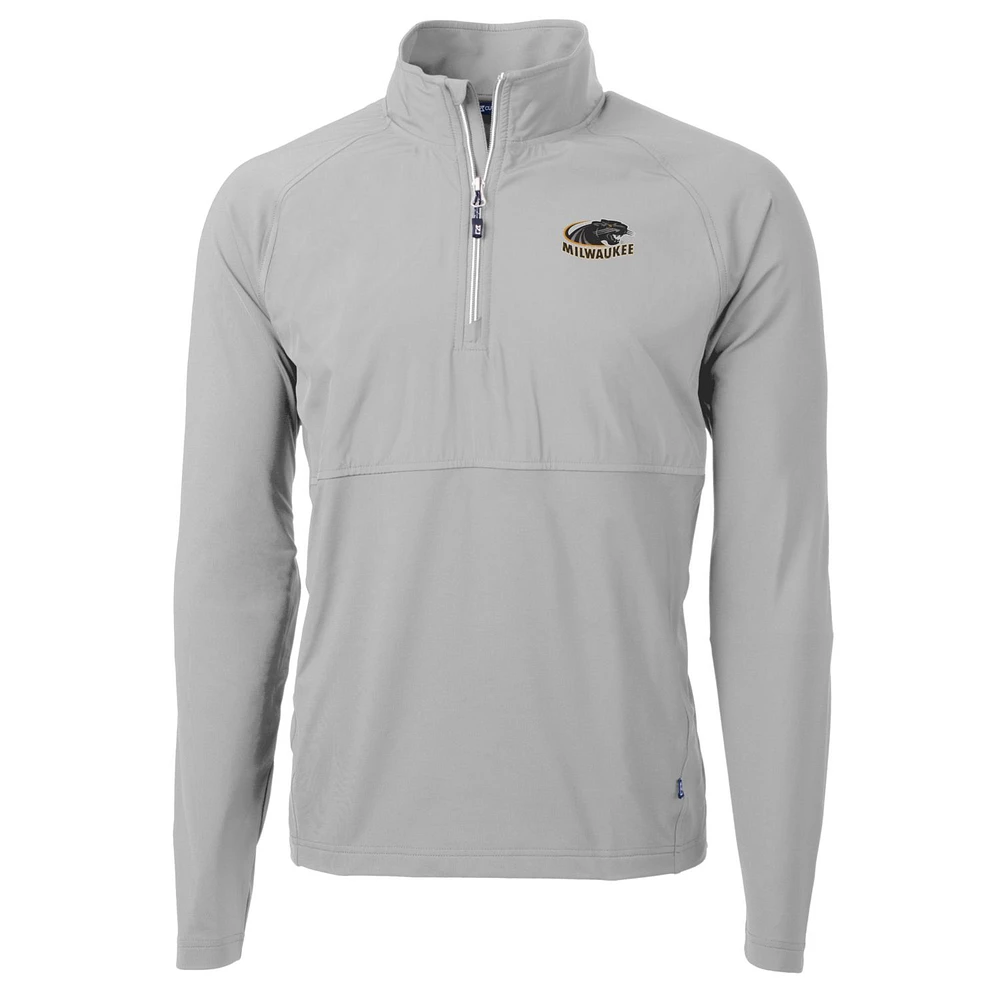 Men's Cutter & Buck Silver Wisconsin-Milwaukee Panthers Adapt Eco Knit Hybrid Recycled Quarter-Zip Pullover Top