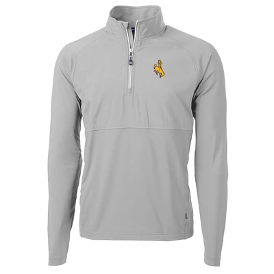 Men's Cutter & Buck Silver Wyoming Cowboys Adapt Eco Knit Hybrid Recycled Quarter-Zip Pullover Top