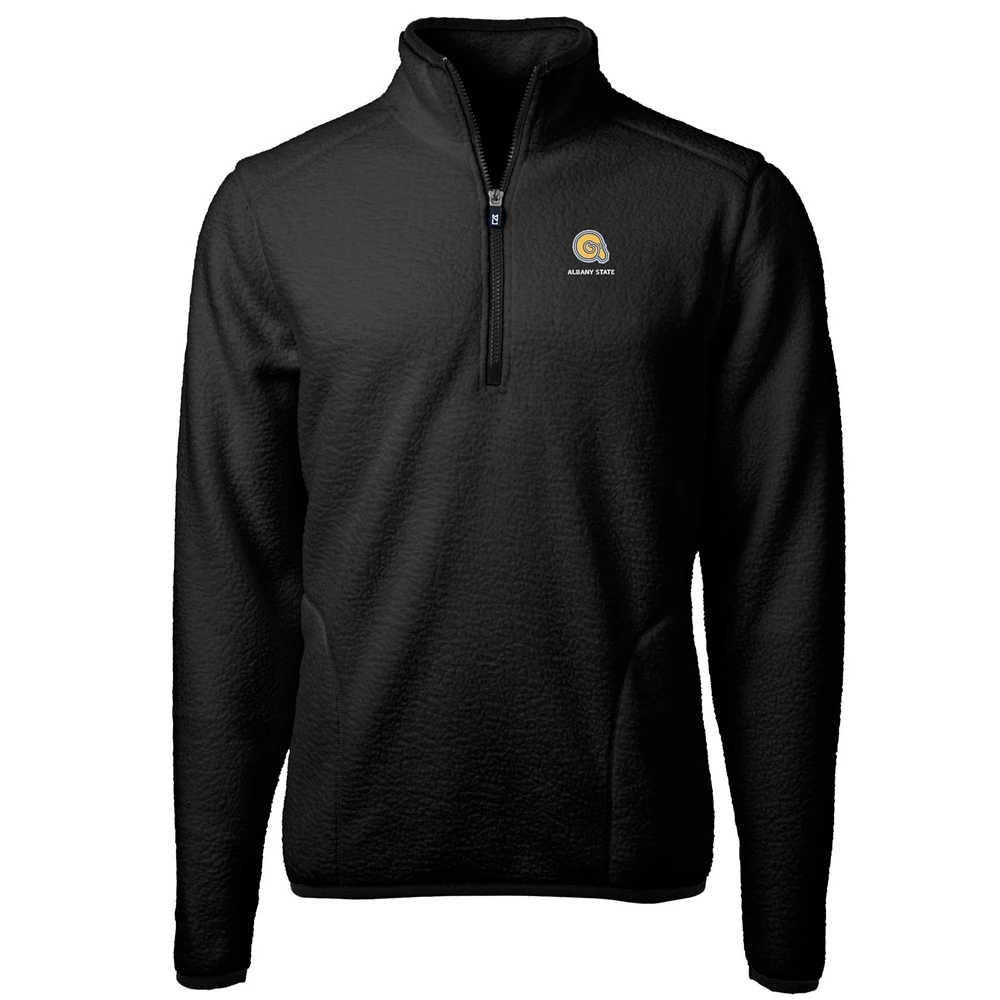 Men's Cutter & Buck Black Albany State Golden Rams Team Logo Cascade Eco Sherpa Fleece Quarter-Zip Pullover Jacket