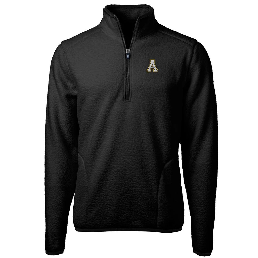 Men's Cutter & Buck Black Appalachian State Mountaineers Team Logo Cascade Eco Sherpa Fleece Quarter-Zip Pullover Jacket