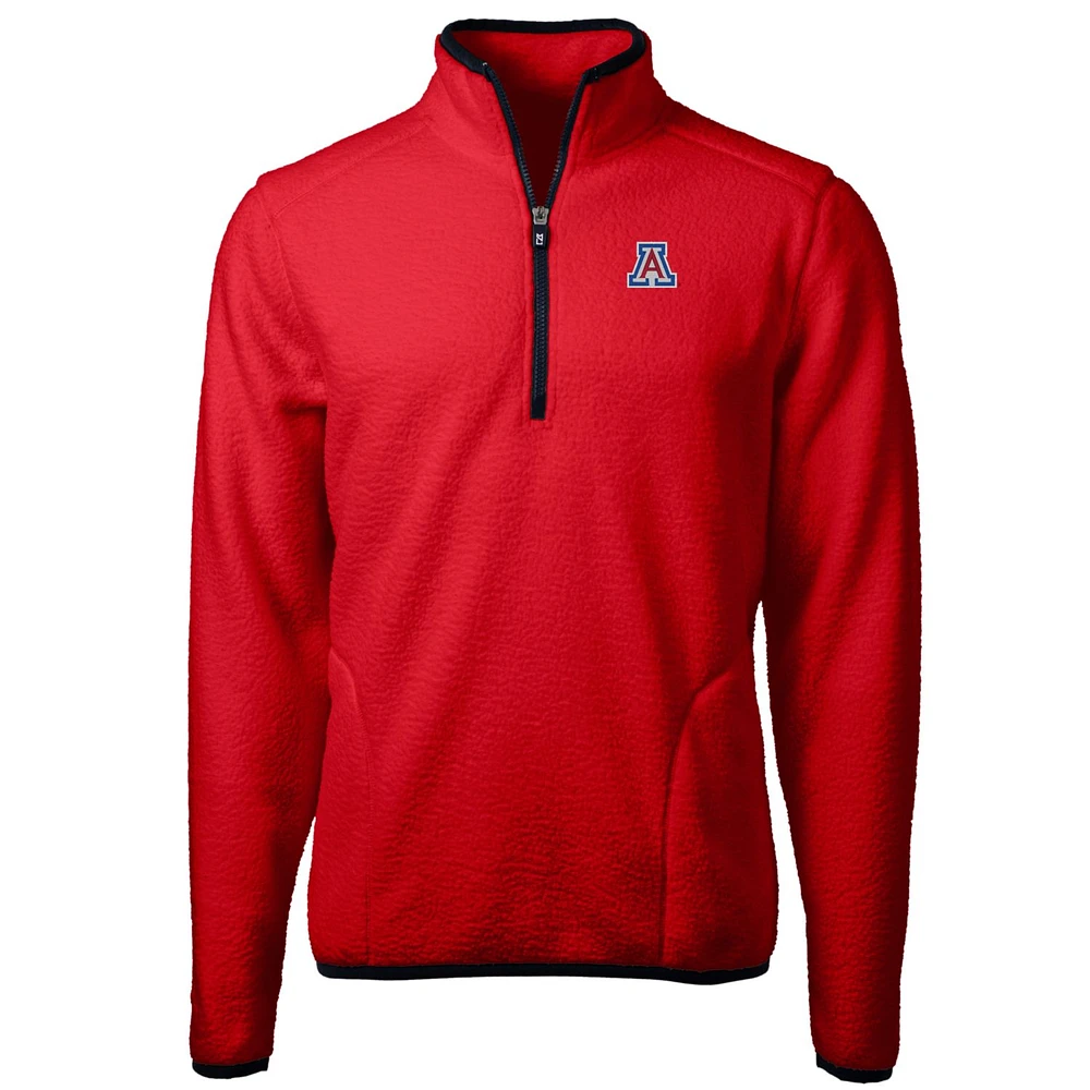 Men's Cutter & Buck Arizona Wildcats Team Logo Cascade Eco Sherpa Fleece Quarter-Zip Pullover Jacket