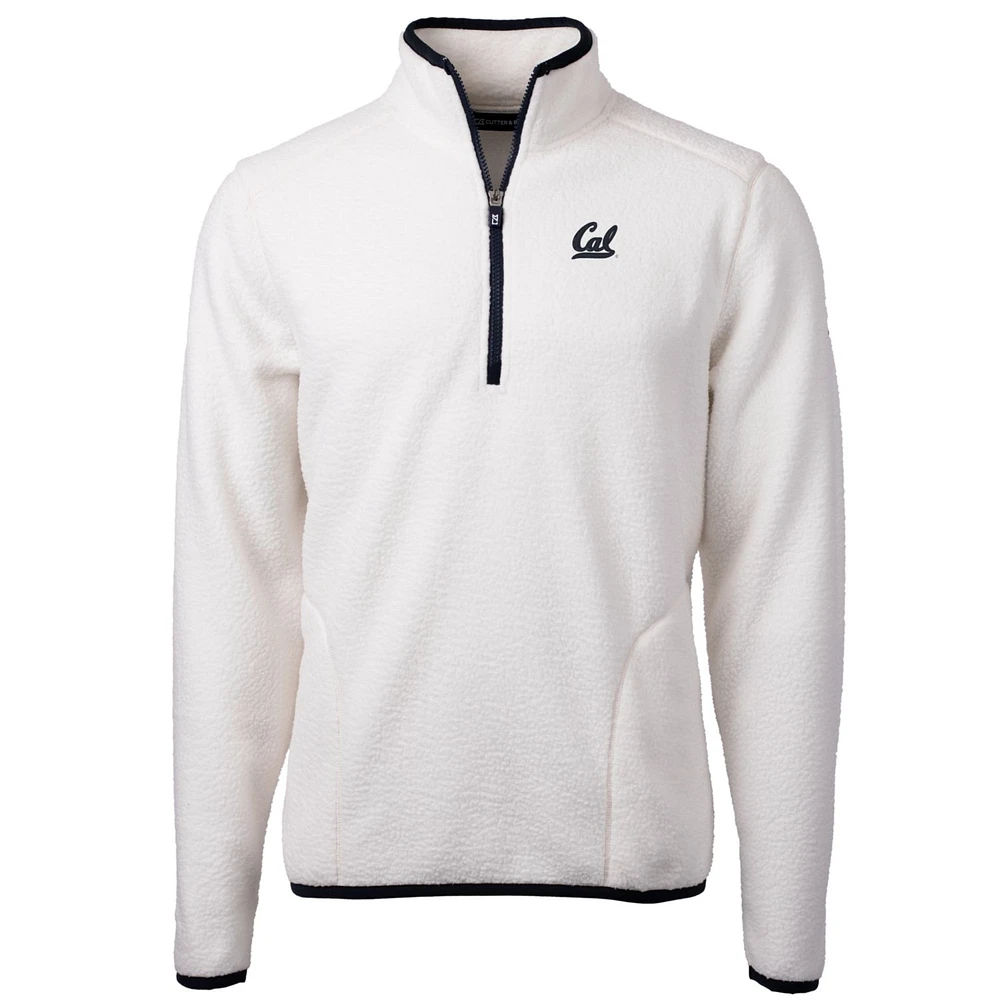 Men's Cutter & Buck Cream Cal Bears Team Logo Cascade Eco Sherpa Fleece Quarter-Zip Pullover Jacket