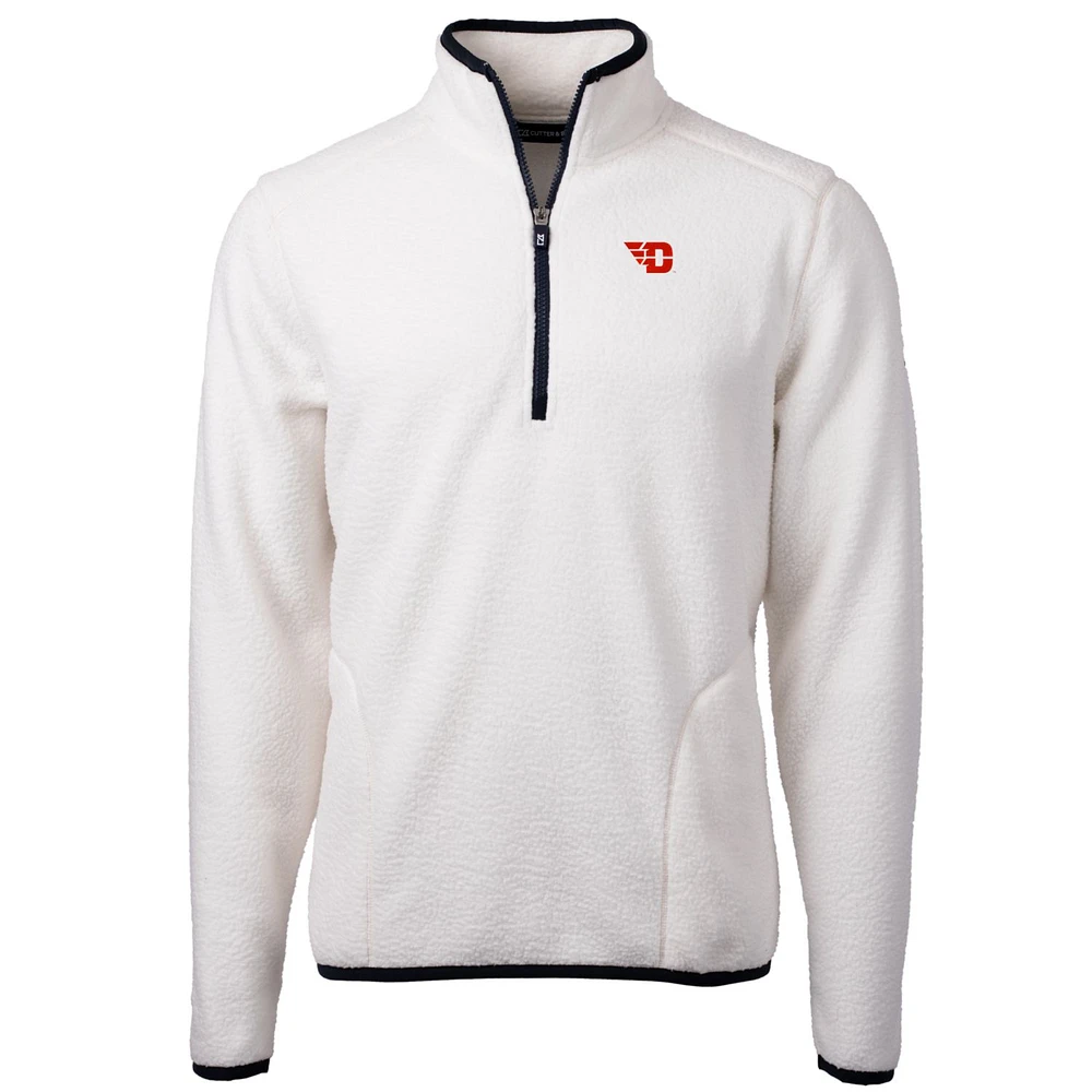 Men's Cutter & Buck Cream Dayton Flyers Team Logo Cascade Eco Sherpa Fleece Quarter-Zip Pullover Jacket