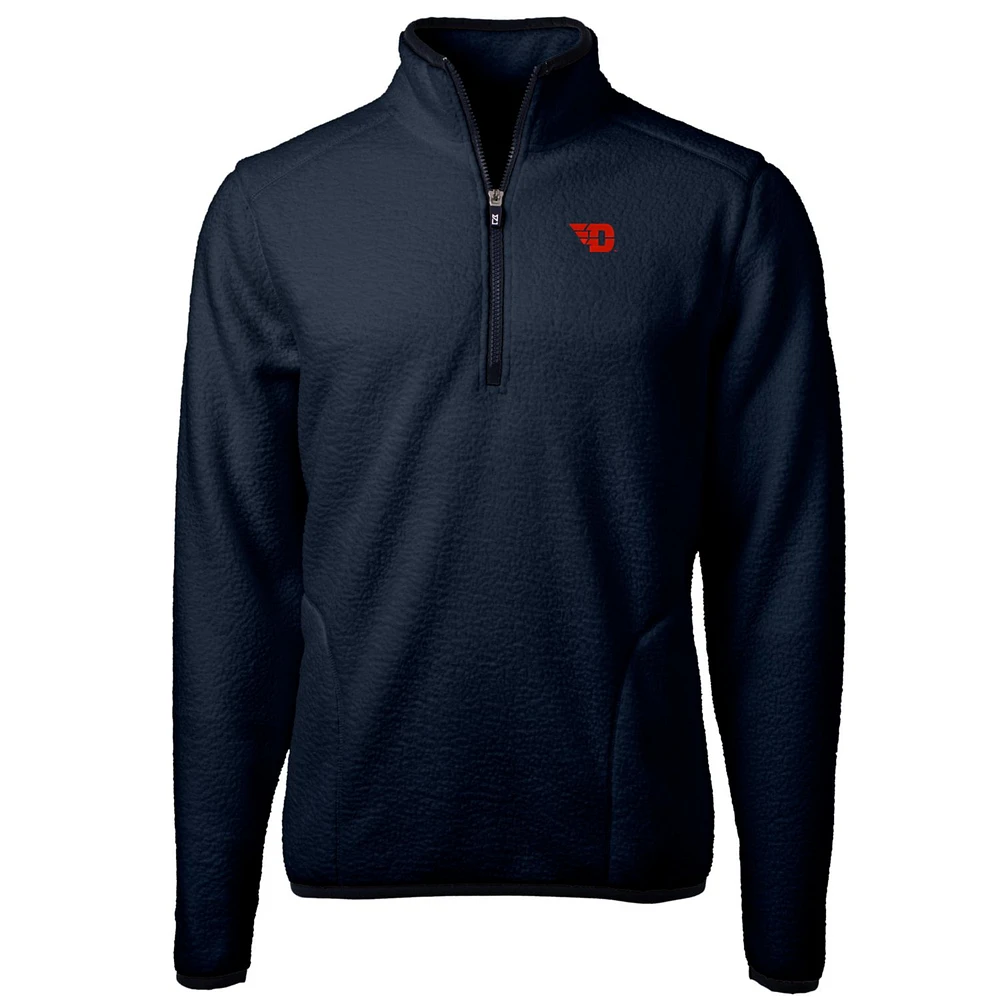 Men's Cutter & Buck Navy Dayton Flyers Team Logo Cascade Eco Sherpa Fleece Quarter-Zip Pullover Jacket