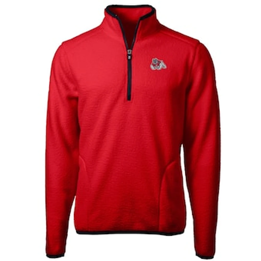 Men's Cutter & Buck Red Fresno State Bulldogs Team Logo Cascade Eco Sherpa Fleece Quarter-Zip Pullover Jacket