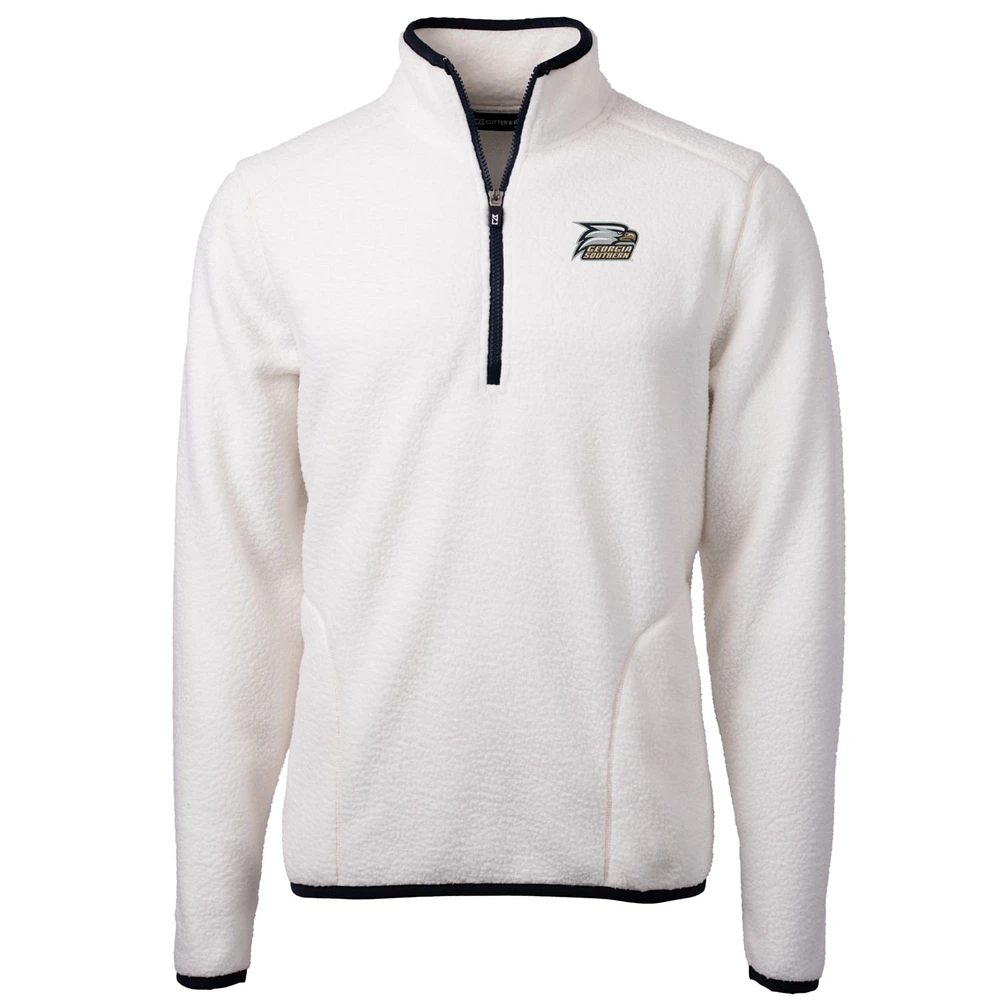 Men's Cutter & Buck Cream Georgia Southern Eagles Team Logo Cascade Eco Sherpa Fleece Quarter-Zip Pullover Jacket
