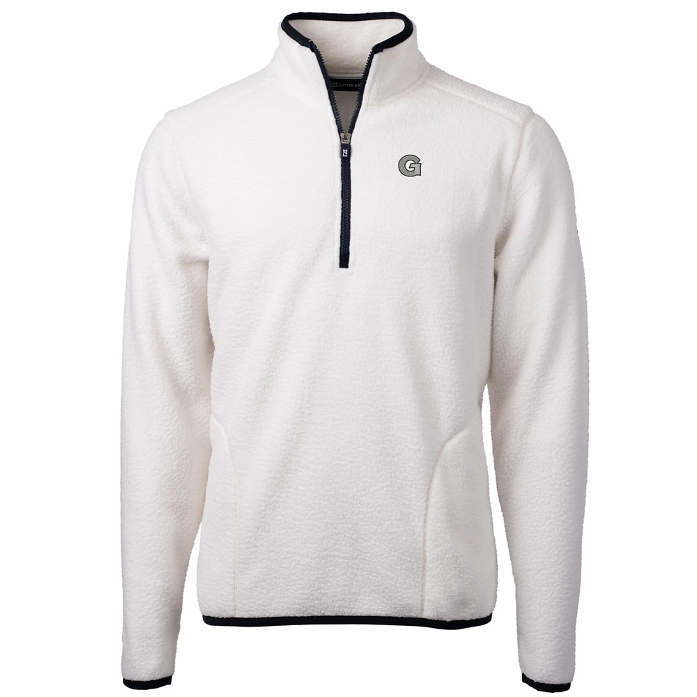 Men's Cutter & Buck Cream Georgetown Hoyas Team Logo Cascade Eco Sherpa Fleece Quarter-Zip Pullover Jacket