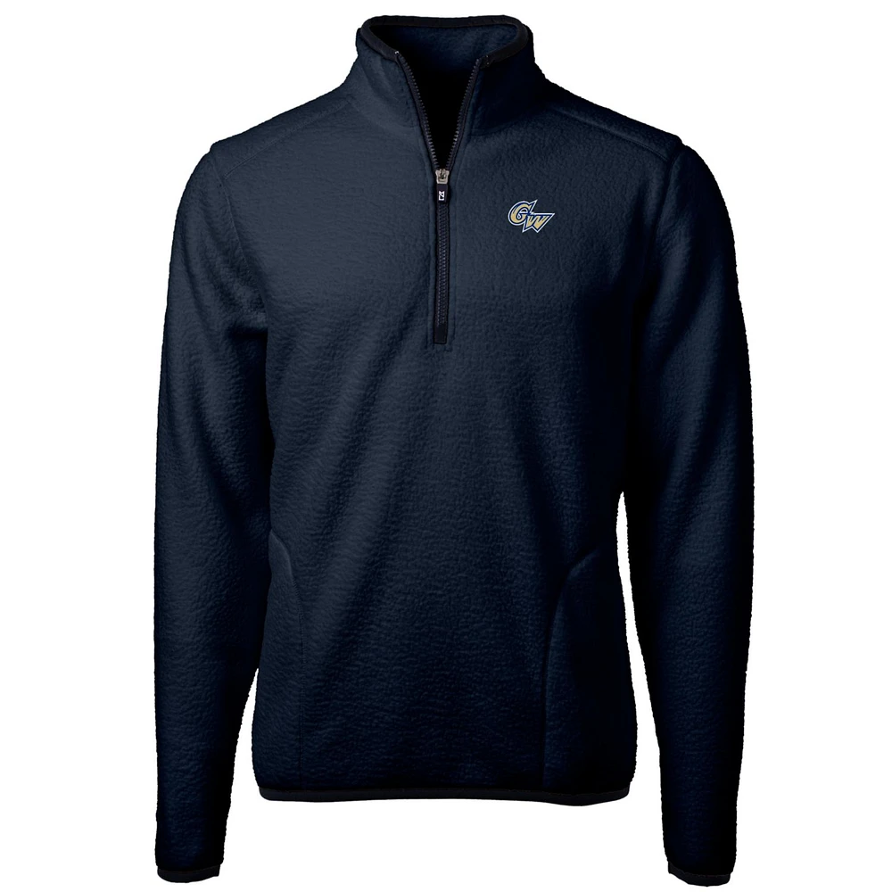 Men's Cutter & Buck Navy George Washington University Team Logo Cascade Eco Sherpa Fleece Quarter-Zip Pullover Jacket