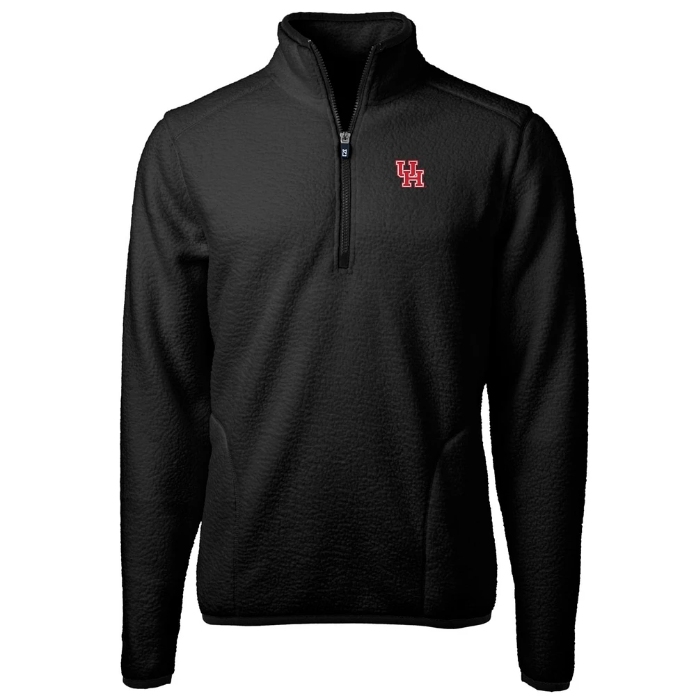 Men's Cutter & Buck Black Houston Cougars Team Logo Cascade Eco Sherpa Fleece Quarter-Zip Pullover Jacket