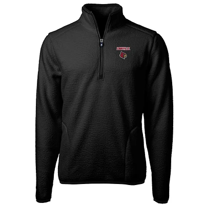 Men's Cutter & Buck Black Louisville Cardinals Team Logo Cascade Eco Sherpa Fleece Quarter-Zip Pullover Jacket