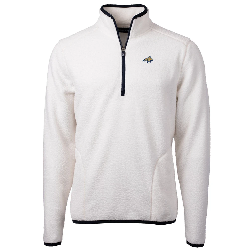 Men's Cutter & Buck Cream Montana State Bobcats Team Logo Cascade Eco Sherpa Fleece Quarter-Zip Pullover Jacket