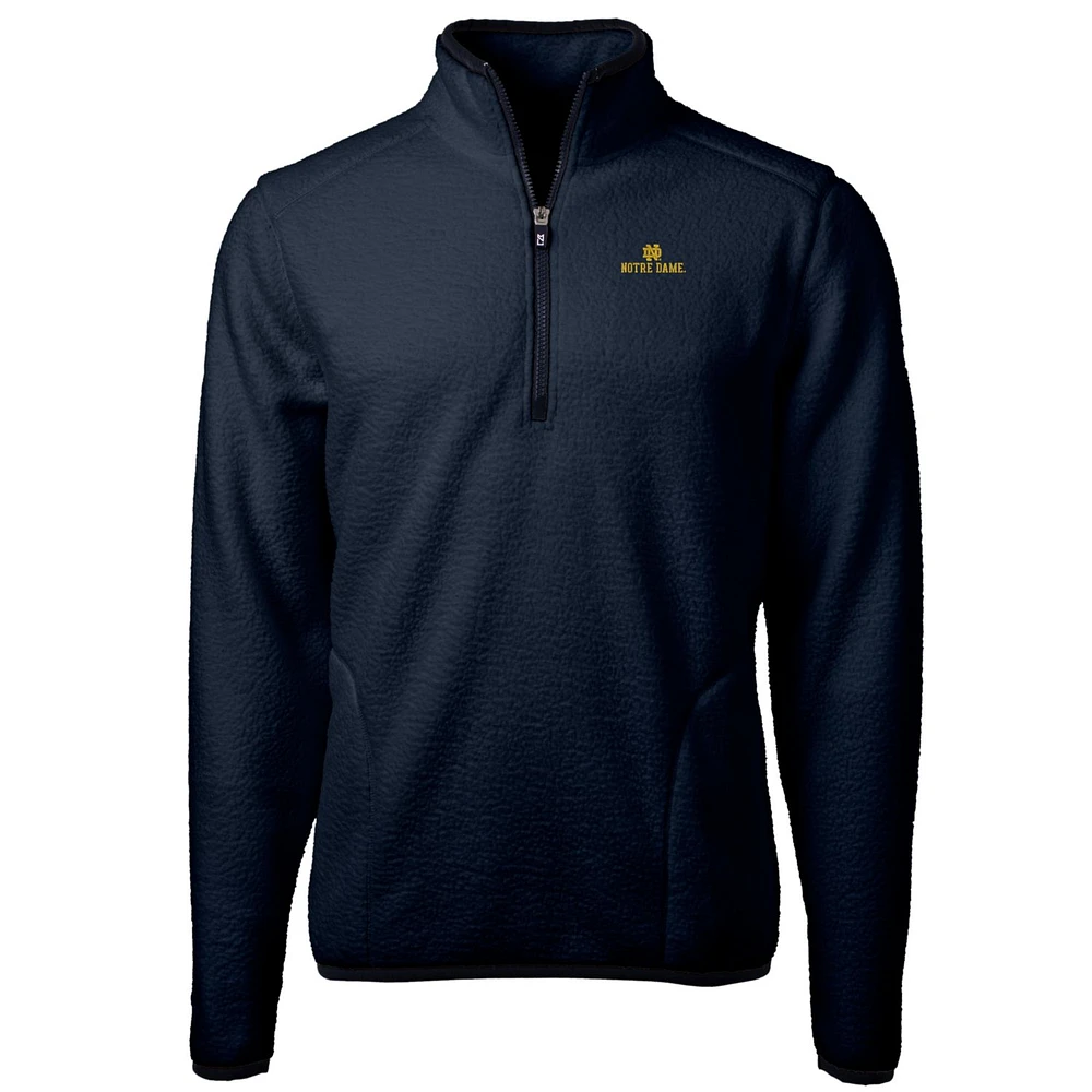 Men's Cutter & Buck Navy Notre Dame Fighting Irish Team Logo Cascade Eco Sherpa Fleece Quarter-Zip Pullover Jacket