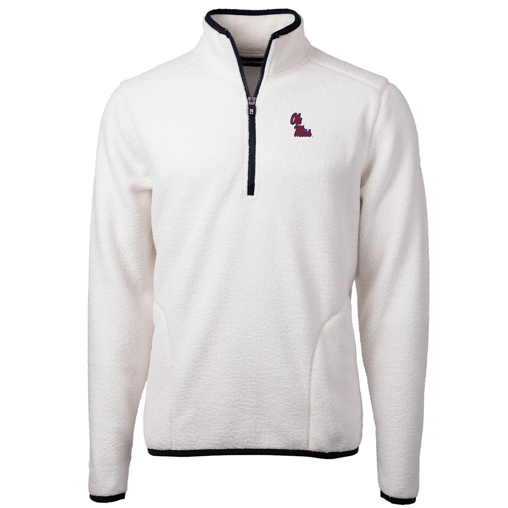 Men's Cutter & Buck Cream Ole Miss Rebels Team Logo Cascade Eco Sherpa Fleece Quarter-Zip Pullover Jacket