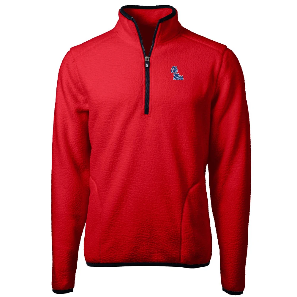 Men's Cutter & Buck Ole Miss Rebels Team Logo Cascade Eco Sherpa Fleece Quarter-Zip Pullover Jacket