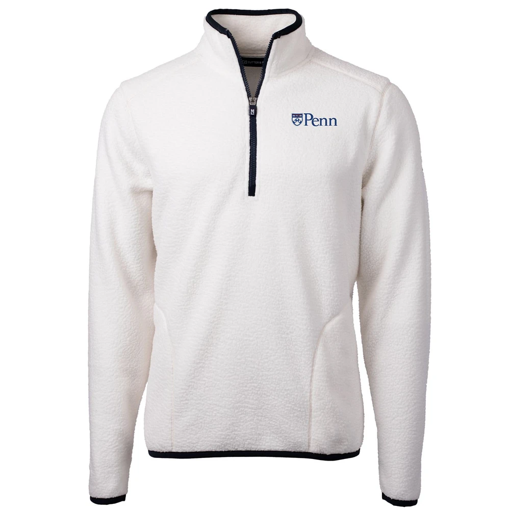 Men's Cutter & Buck Cream Pennsylvania Quakers Team Logo Cascade Eco Sherpa Fleece Quarter-Zip Pullover Jacket