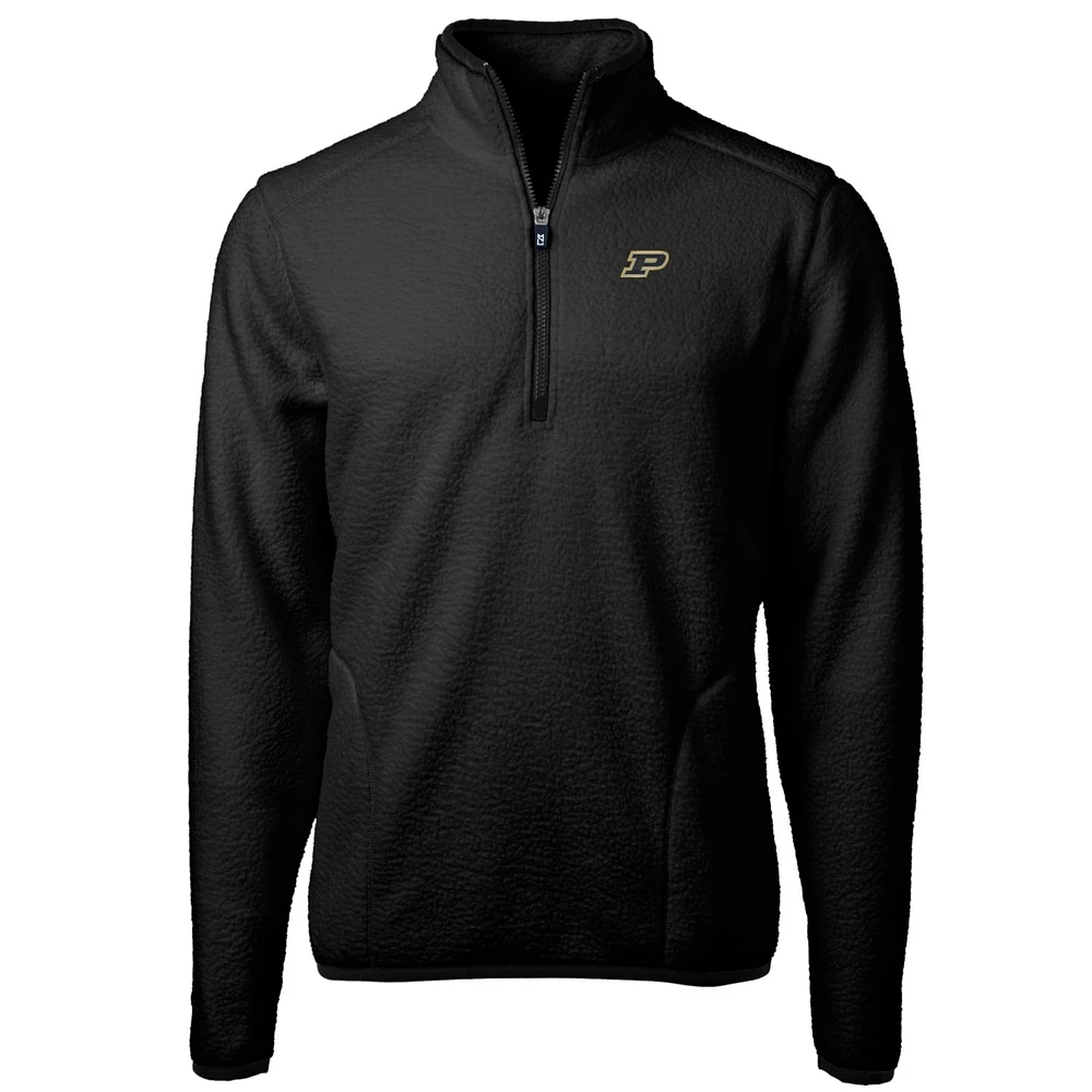 Men's Cutter & Buck Black Purdue Boilermakers Team Logo Cascade Eco Sherpa Fleece Quarter-Zip Pullover Jacket