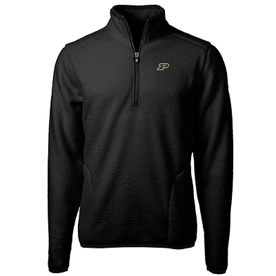 Men's Cutter & Buck Black Purdue Boilermakers Team Logo Cascade Eco Sherpa Fleece Quarter-Zip Pullover Jacket