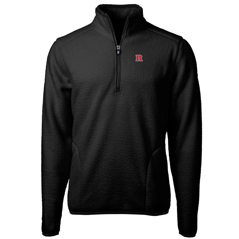 Men's Cutter & Buck Black Rutgers Scarlet Knights Team Logo Cascade Eco Sherpa Fleece Quarter-Zip Pullover Jacket